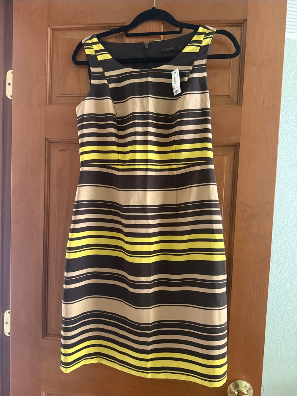 The Limited Sleeveless Striped Midi Dress in Yellow, Black & Tan